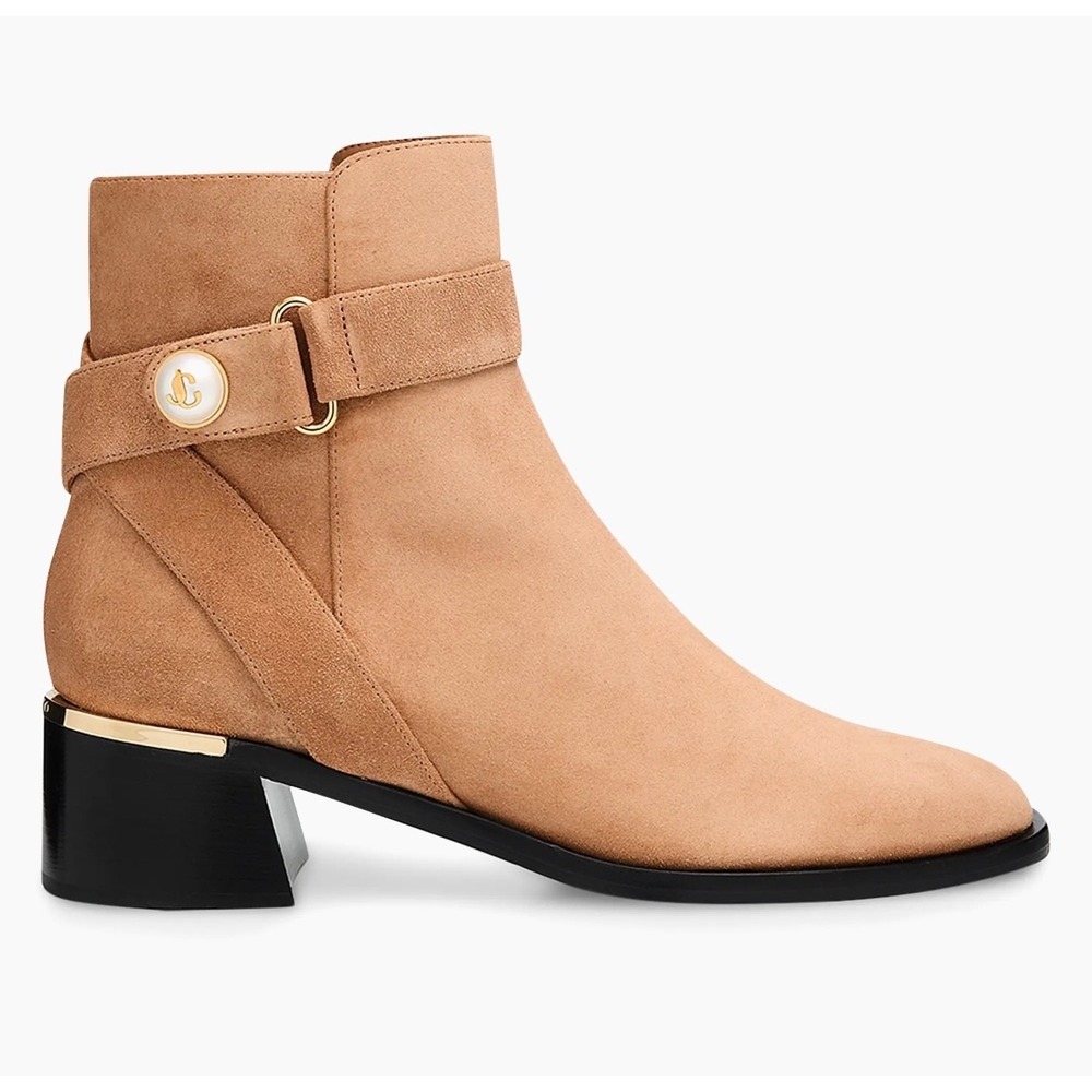Jimmy Choo Noor 45‎ Toffee Velvet Suede Pearl Ankle Boots Size 42 NEW